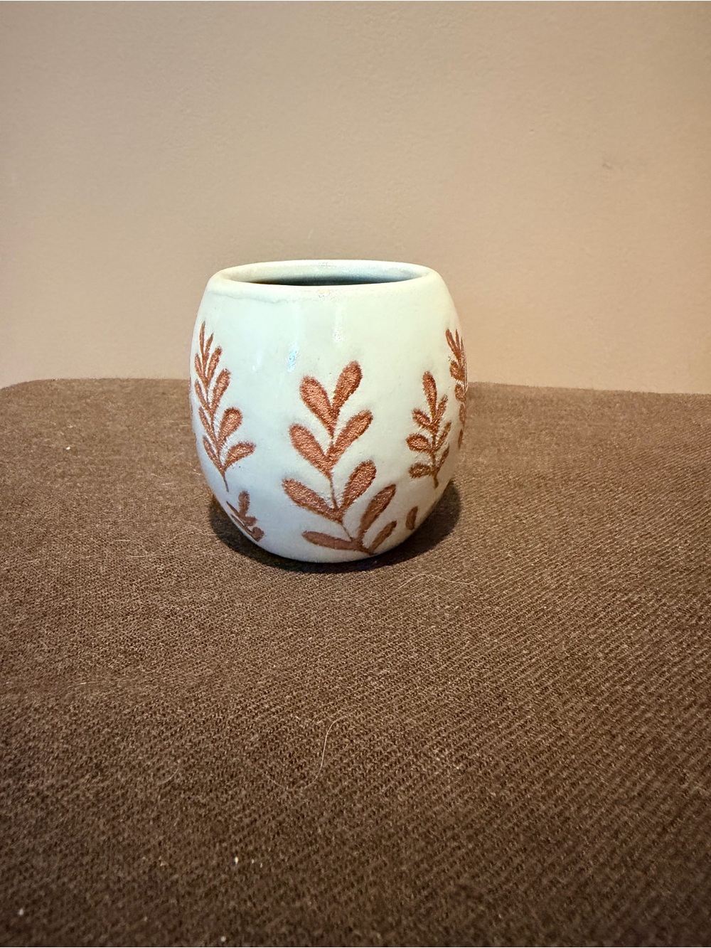 Ceramic White and Brown Botanical Decorative mini Planter or candle holder.